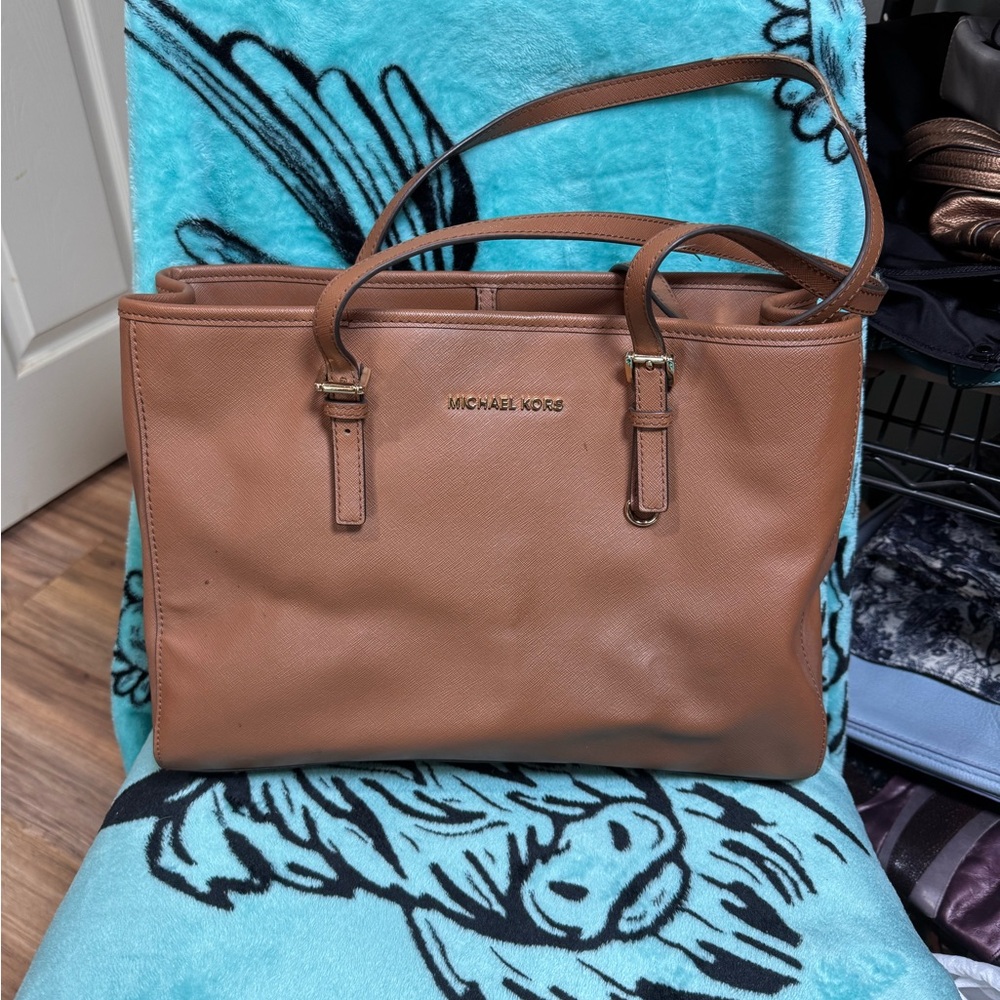 Michael Kors Brown Leather Tote with Gold Hardware